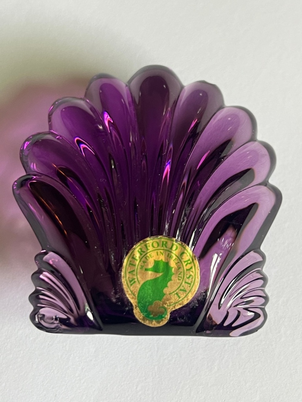 Vintage WATERFORD Crystal Purple Clam Shell Figurine Paperweight
